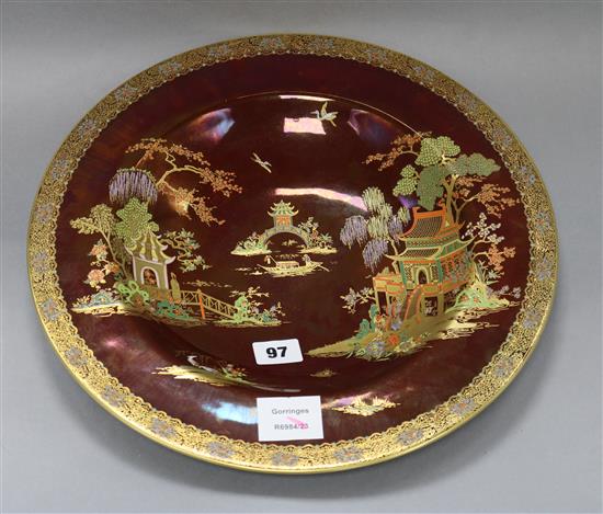 A Carlton Ware Rouge Royale lustre charger, Mikado pattern, diameter 36cm and a collection of Carlton Ware tallest 22cm